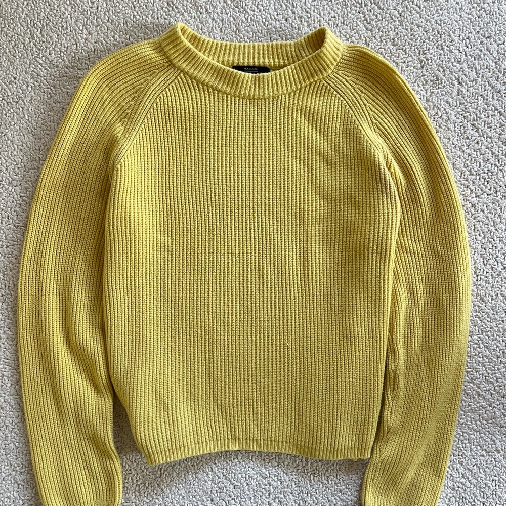 Tahari Yellow preppy retro  Ribbed Crew Neck Sweater M - Picture 7 of 7